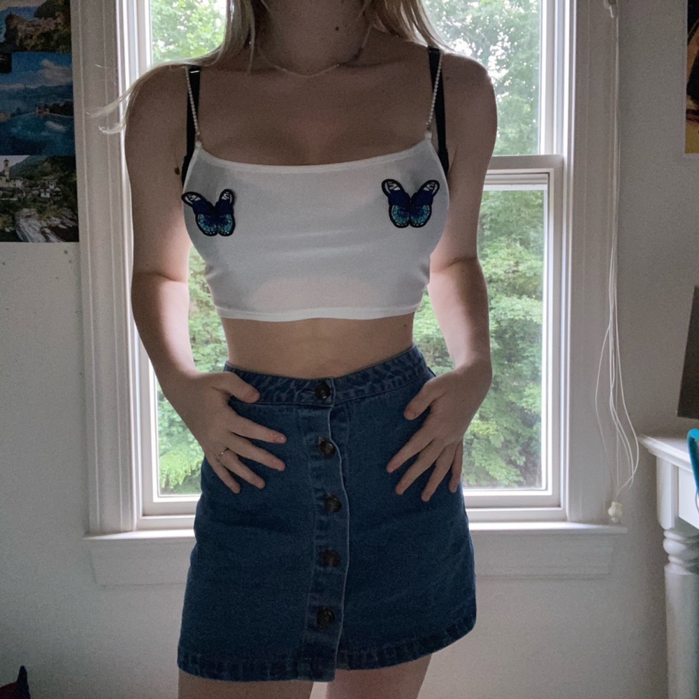 butterfly pearl strap tank top <3